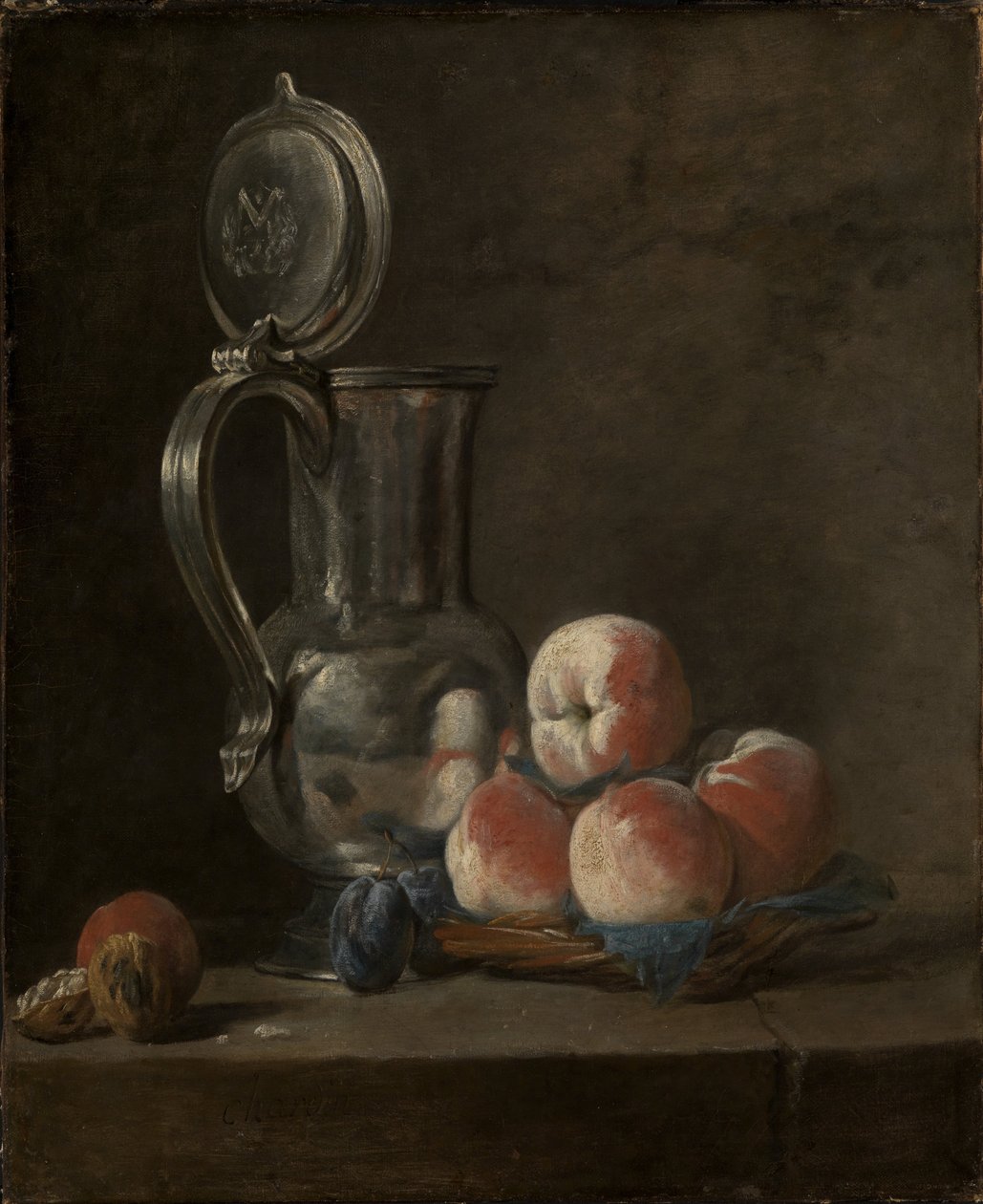 Csendélet ónkancsóval és őszibarackkal alkotó: Jean Baptiste Simeon Chardin