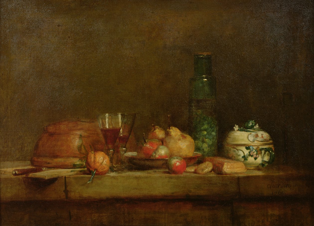 Csendélet egy üveg olajbogyóval, 1760 alkotó: Jean Baptiste Simeon Chardin