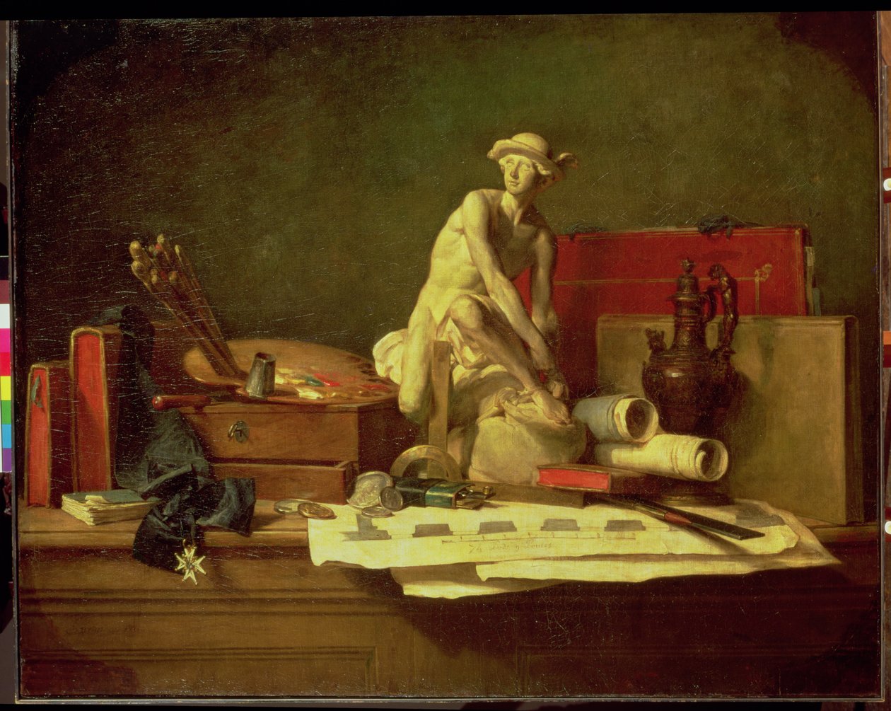 Csendélet a művészetek tulajdonságaival, 1766 alkotó: Jean Baptiste Simeon Chardin