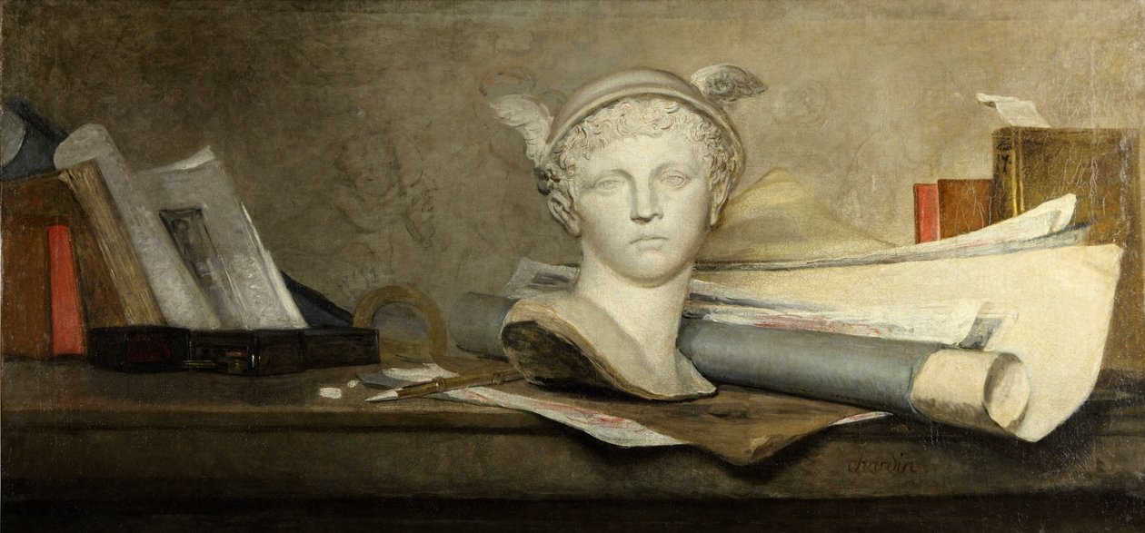 Csendélet a művészetek tulajdonságaival alkotó: Jean Baptiste Simeon Chardin