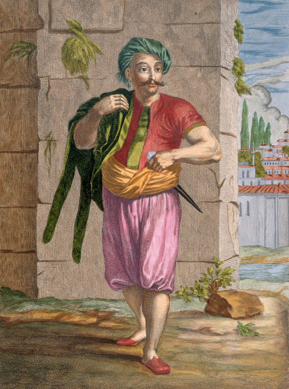 Egy levantei, 38. tábla Charles de Ferriol "Száz, a levantei különböző népeket ábrázoló metszet gyűjteményéből", metszette Charles-Nicholas Cochin (1688-1754), 1707-08 (színes). alkotó: Jean Baptiste Vanmour