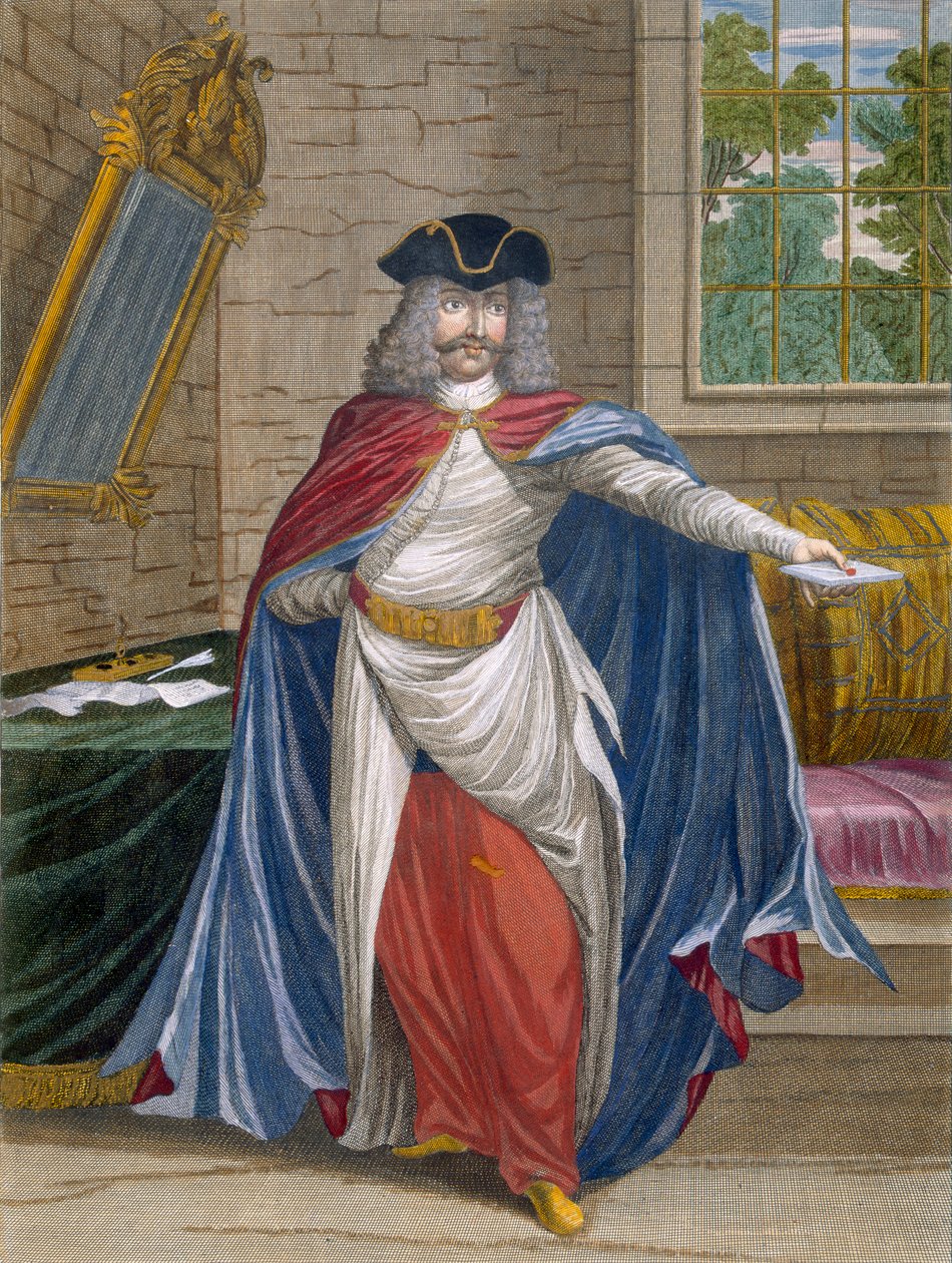Francia kereskedő, 61. tábla Charles de Ferriol "A Levante különböző nemzeteit ábrázoló száz metszet gyűjteményéből", metszette Gerard Scotin (1671-1716), 1707-08 (színes metszet). alkotó: Jean Baptiste Vanmour