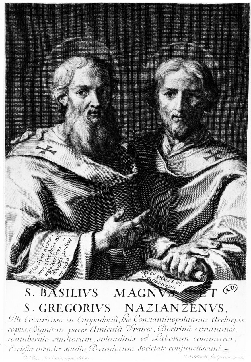Nagy Szent Bazil és Nazianzi Szent Gergely, Gerard Edelinck nyomtatványa alkotó: Jean Baptiste de Champaigne