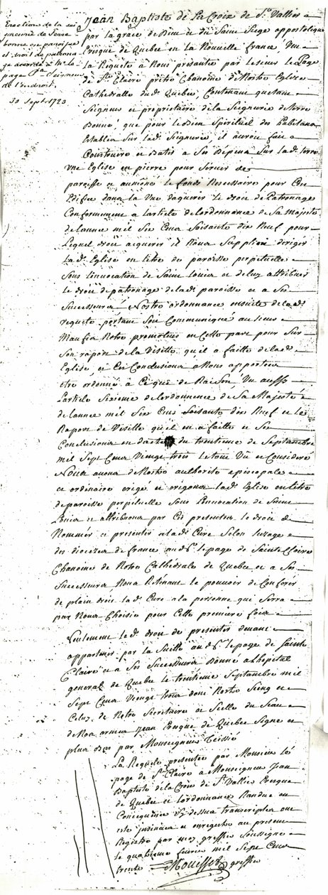 Rendelet a Saint-Louis-de-France de Terrebonne-i plébánia létrehozásáról alkotó: Jean Baptiste de La Croix