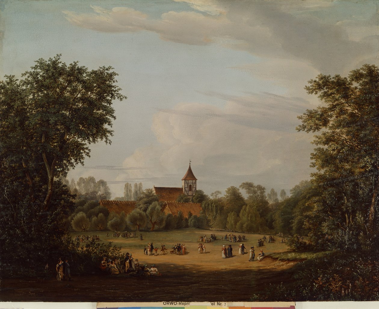 Kilátás a falu templomára, Pankow, 1835 alkotó: Jean Bartheleney Pascal