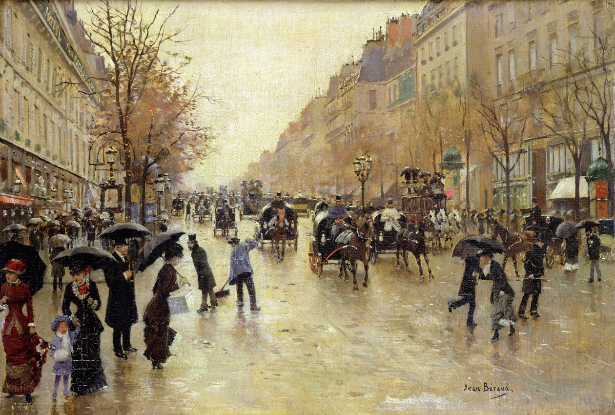 Boulevard Poissonniere az esőben, 1885 körül alkotó: Jean Beraud