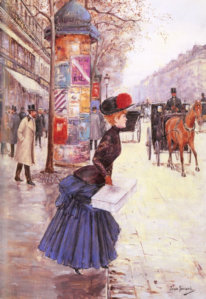 Fiatal nő átkelés a körúton alkotó: Jean Beraud