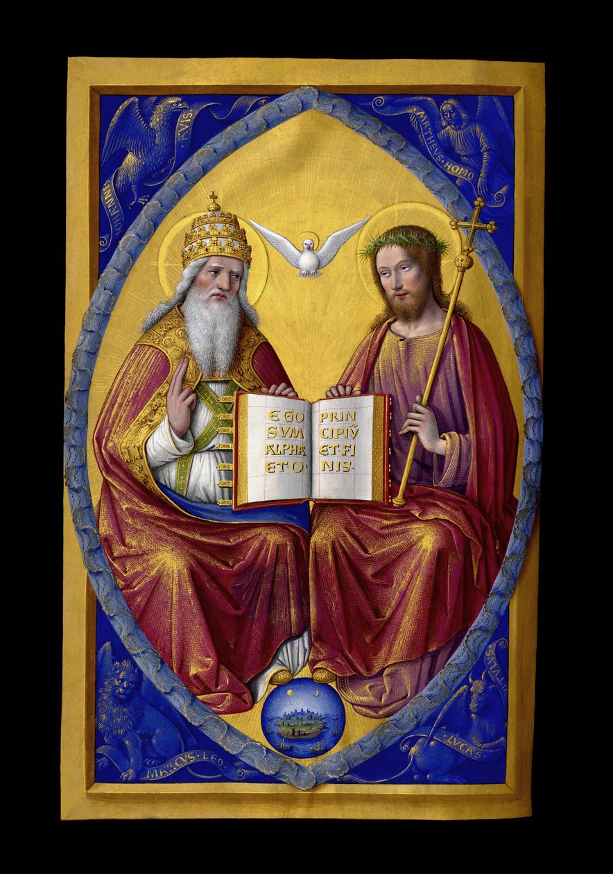 A Szentháromság, miniatűr Bretagne-i Anna, Franciaország királynőjének (1477-1514) Grandes Heures című művéből alkotó: Jean Bourdichon