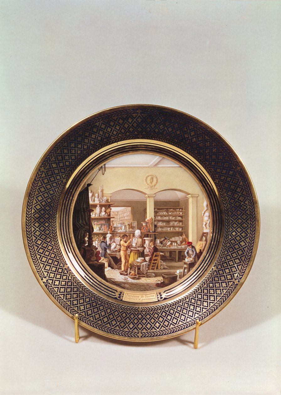 A Sevres-i műhelyt ábrázoló tányér Alexandre Brogniart (1770-1847) igazgatósága idején (porcelán) alkotó: Jean Charles Develly
