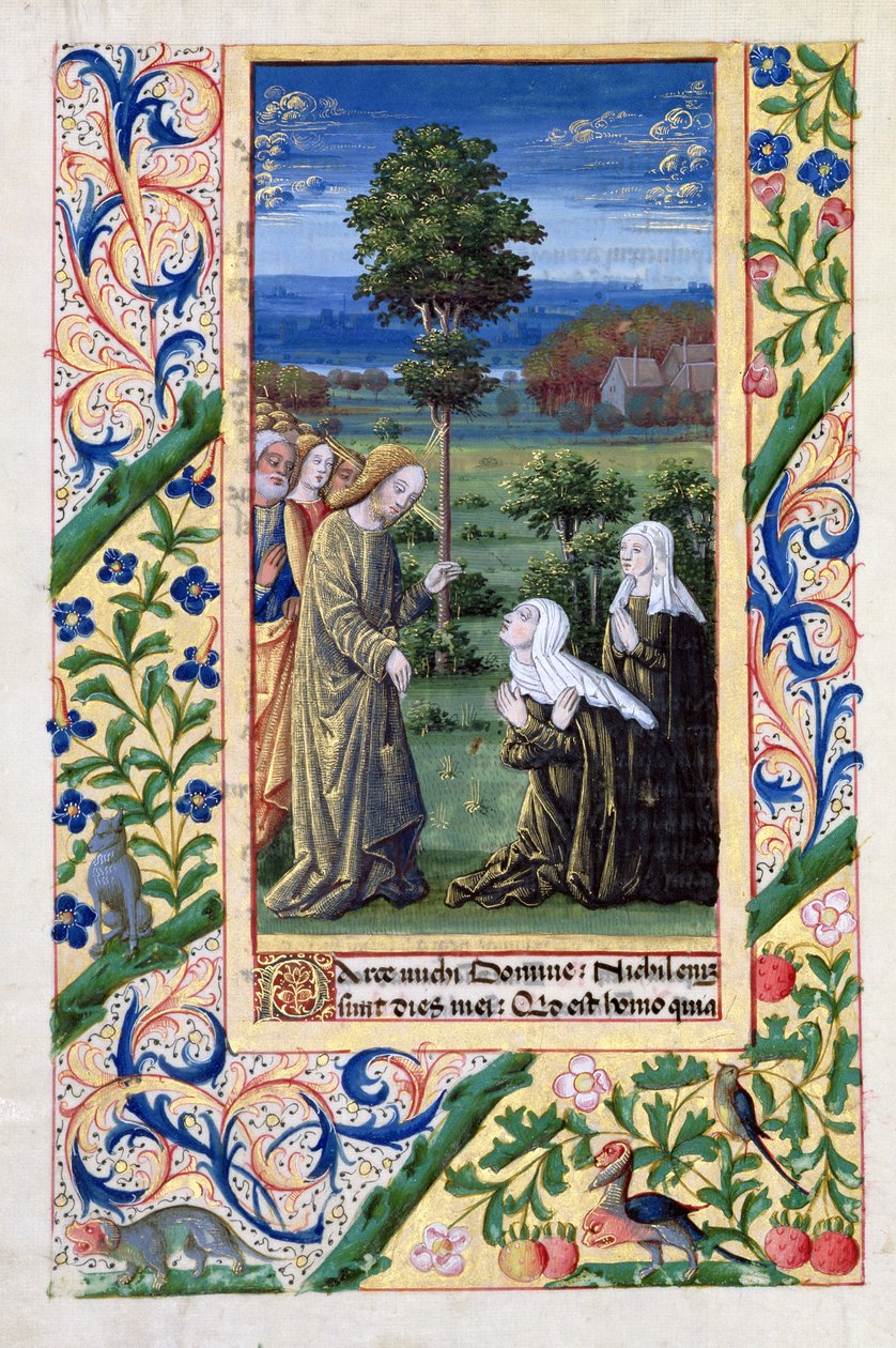 Ms Lat. Q.v.I.126 f.69v Márta és Mária elmondja Jézusnak Lázár halálát, Louis d