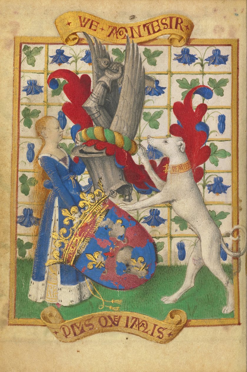 Czímer, amelyet egy nő és egy agár tart alkotó: Jean Fouquet