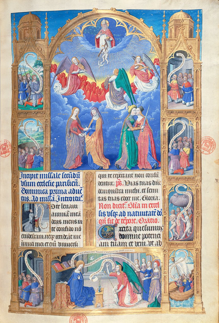 Ms 412 A Missel de Paris nyitólapja, 1475 körül alkotó: Jean Fouquet