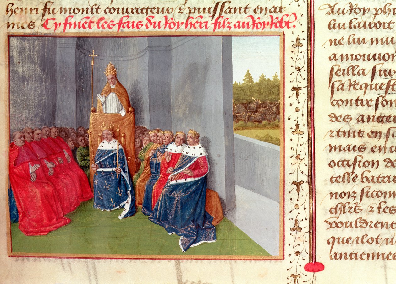 Ms Fr 6465 Fol.174 II. Urban (kb.1035-99) Clermontban a keresztes hadjáratot hirdeti I. Philippe (1053-1108) francia király jelenlétében 1095-ben, a Les Grandes Chroniques de France-ból, 1460 körül alkotó: Jean Fouquet