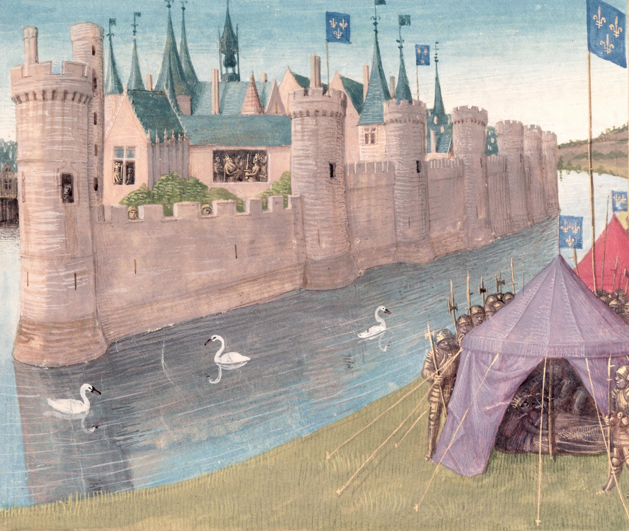 Ms Fr 6465 f.25 I. Clothar halála (561-ben halt meg) és királyságának felosztása, Grandes Chroniques de France alkotó: Jean Fouquet