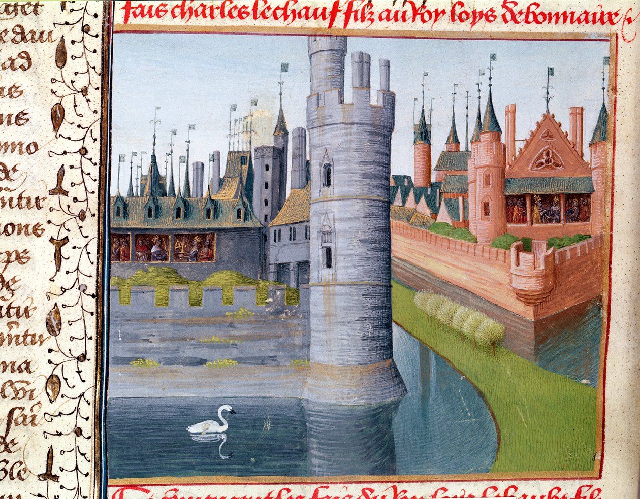 Ms Fr 6465 fol.151v II. Lajos (846-79) élete "A kalapáló", a Grandes Chroniques de France-ból, 1460 körül. alkotó: Jean Fouquet