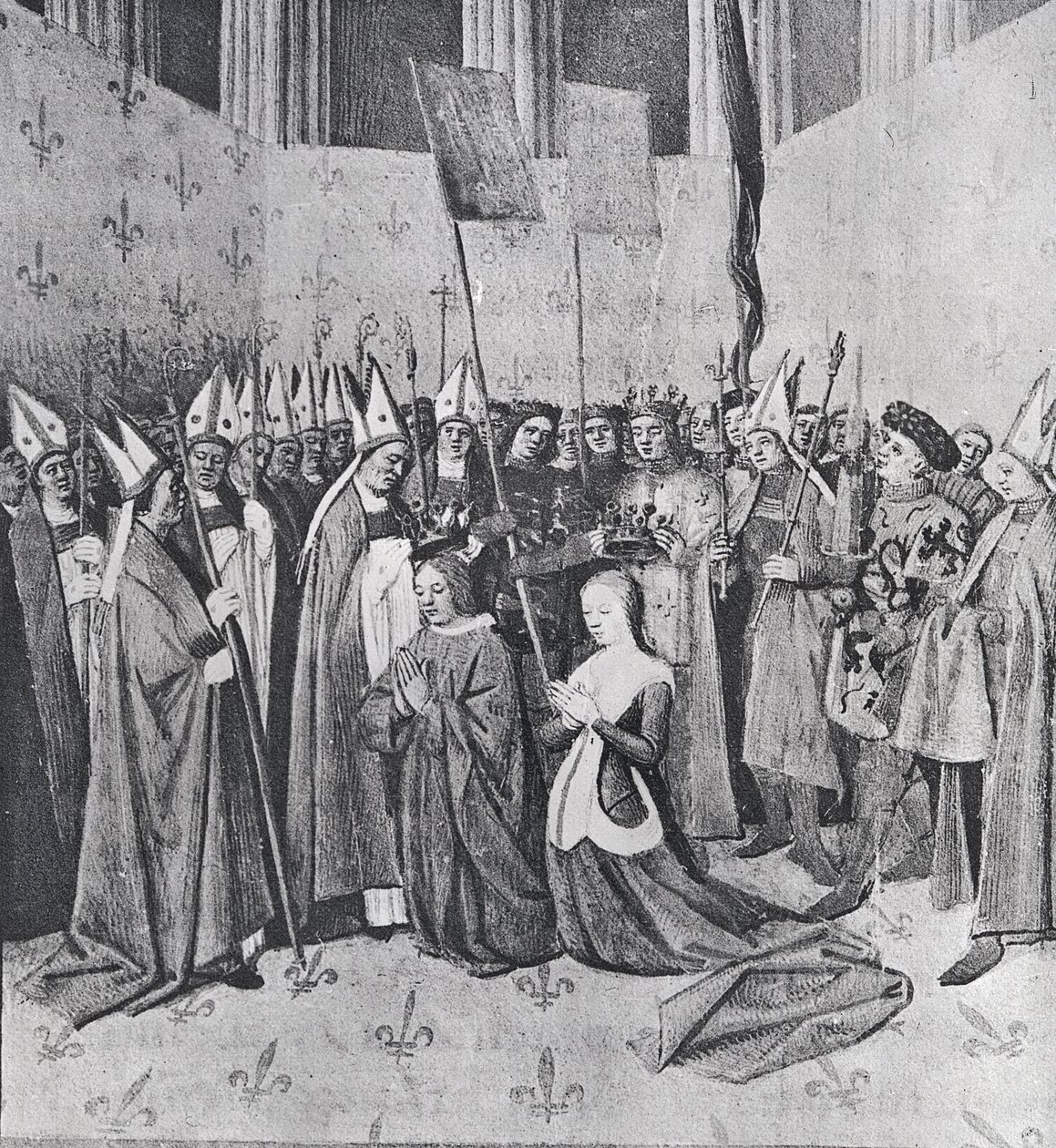 Ms fr. 6465 VIII. Lajos (1187-1226) és Blanche de Castille (1188-1252) koronázása, a „Les Grandes Chroniques de France”-ból, 1460 körül alkotó: Jean Fouquet