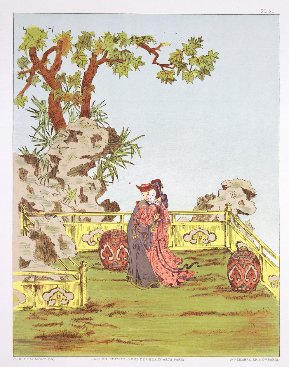 Pár a kínai kertben, a „Kína díszei” című könyvből, 18. század végén – 19. század elején alkotó: Jean Francois Albanis de Beaumont