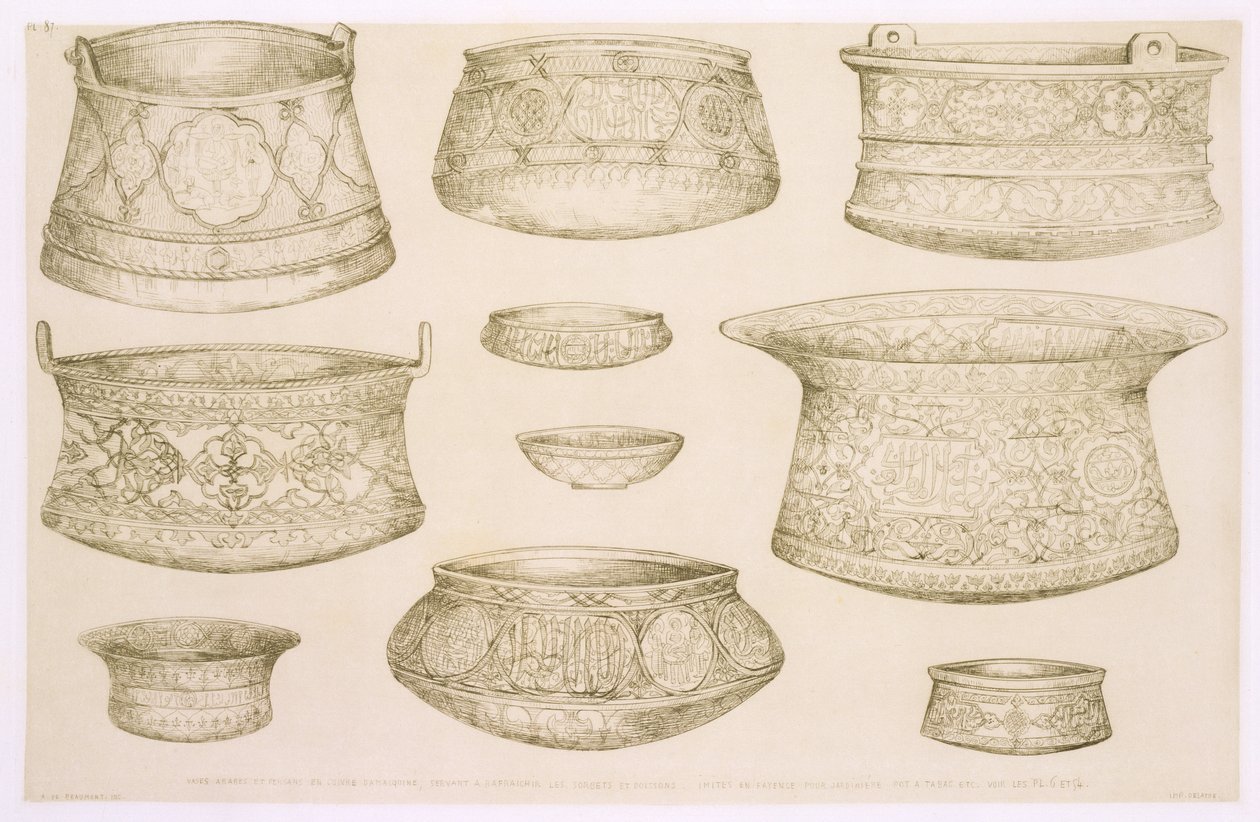 Tervek arab és perzsa edényekhez és medencékhez, az "Art and Industry"-ból, kiadó: Delatre, Párizs, 1857 alkotó: Jean Francois Albanis de Beaumont