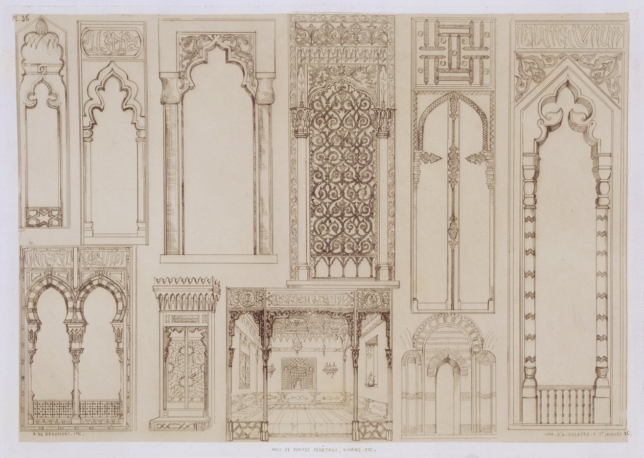 Iszlám és mór design redőnyökhöz és dívánokhoz, az "Art and Industry"-ból, kiadó: Delatre, Párizs, 1857 alkotó: Jean Francois Albanis de Beaumont