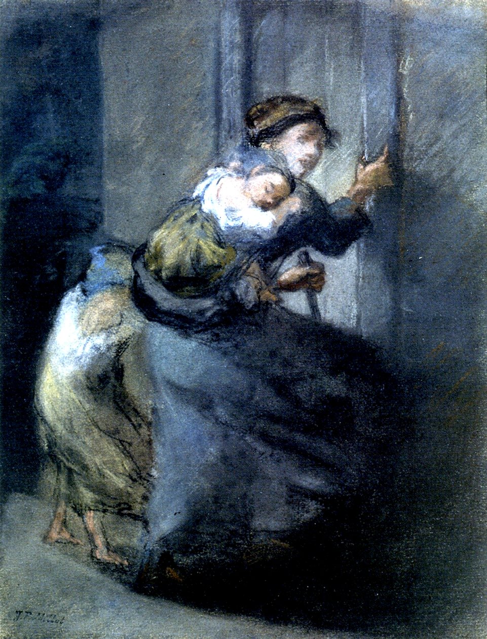 Egy anya menekülő két gyerekkel (pasztell, papíron) alkotó: Jean Francois I Millet