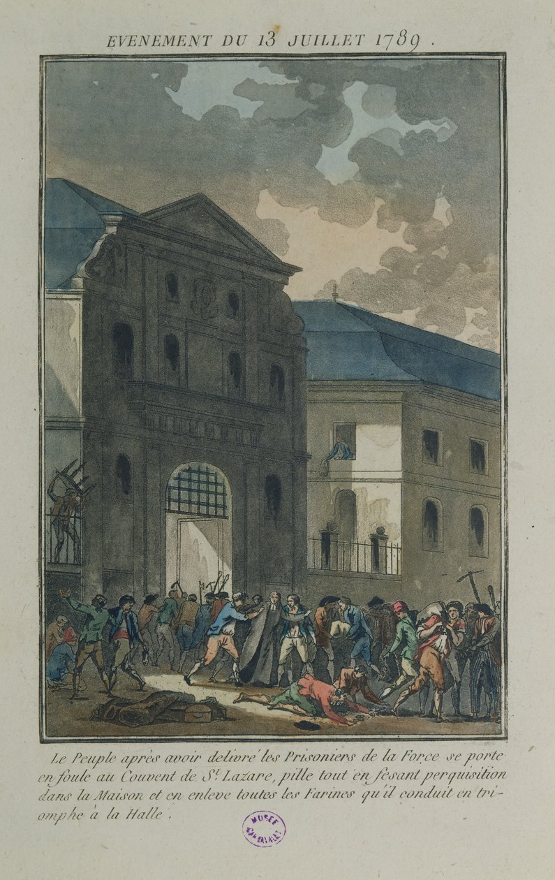 A Saint-Lazare kolostor kifosztása, 1789. július 13. (akvatinta) alkotó: Jean Francois Janinet