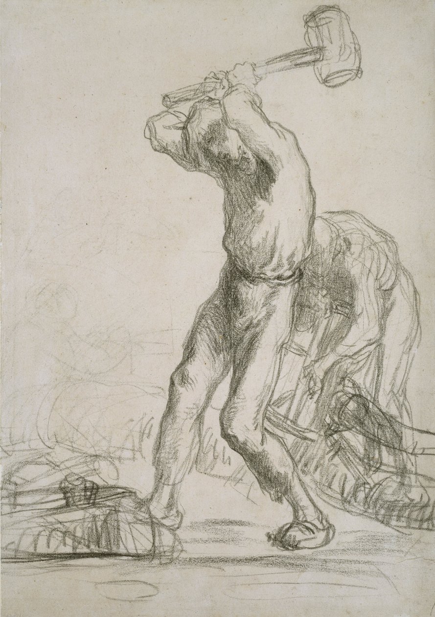 Két paraszt fát fűrészel és hasít (fekete kréta papíron) alkotó: Jean Francois Millet