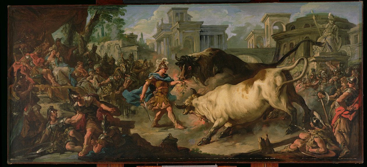 Jászon megzabolázza Aitész bikáit, 1742 alkotó: Jean François de Troy