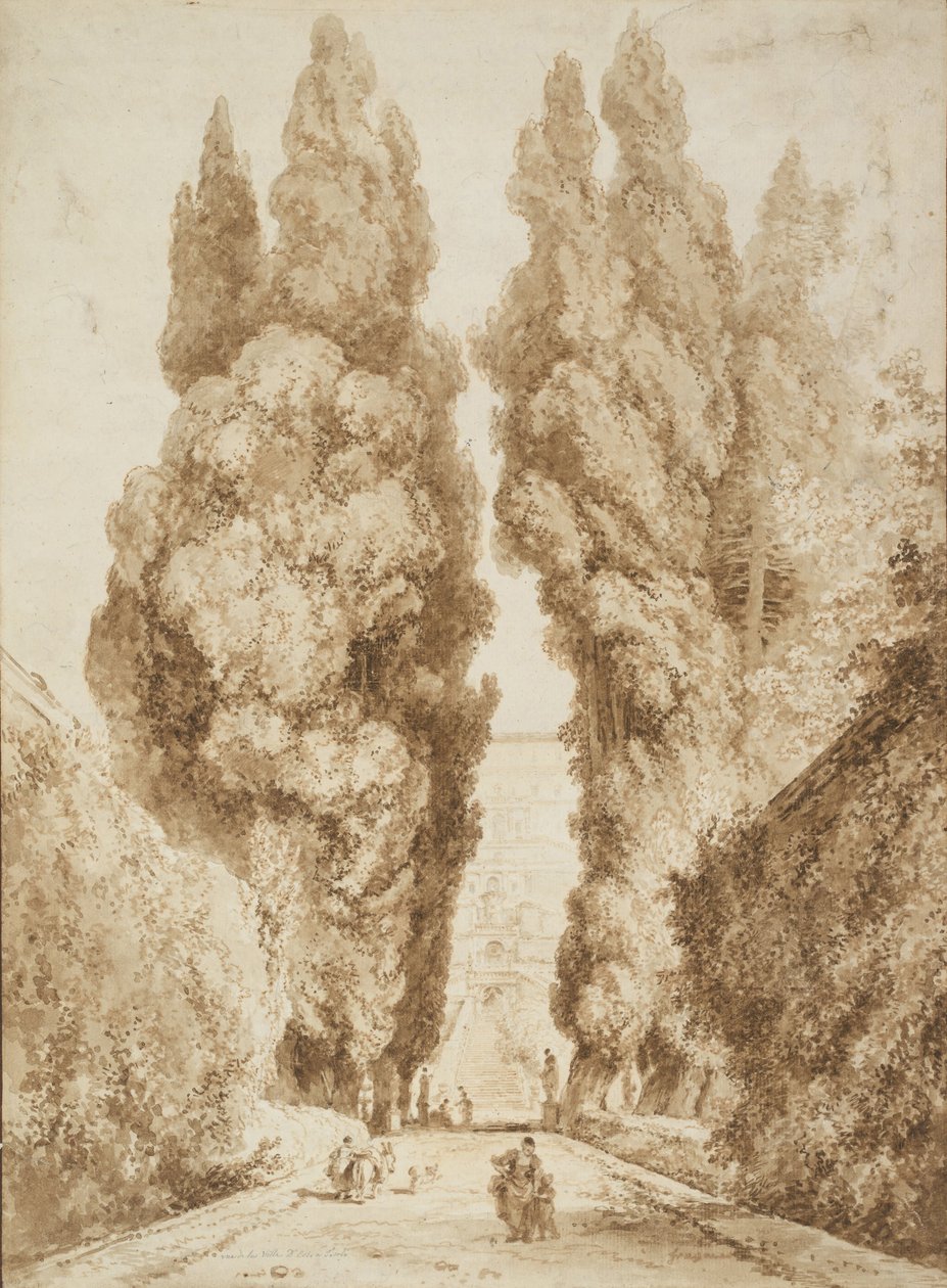 Cypress sugárút a Villa d`Este -ben Tivoliban, 1774 alkotó: Jean Honore Fragonard