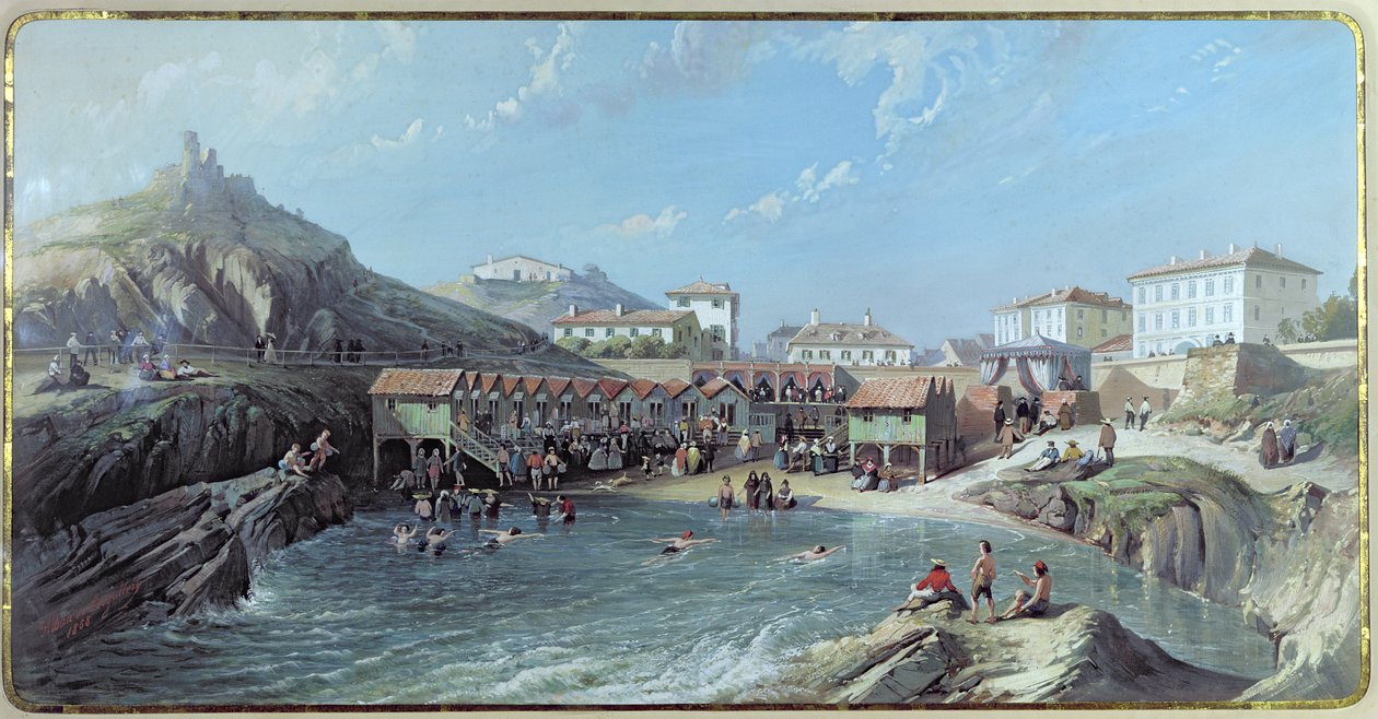 A tengeri úszás kezdete Biarritz régi kikötőjében, 1858 alkotó: Jean Jacques Alban de Lesgallery