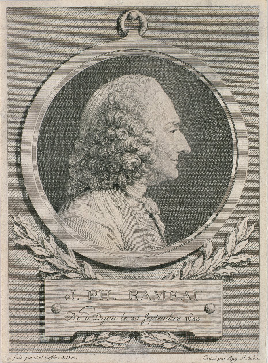 Jean Philippe Rameau (1683-1764) portréja, amelyet Auguste de Saint-Aubin metszett alkotó: Jean Jacques Caffieri