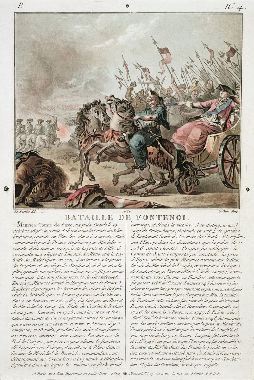 Fontenoy-i csata, 1745, vésette: Louis Le Coeur (fl.1780-1800), 1787 alkotó: Jean Jacques Francois Le Barbier