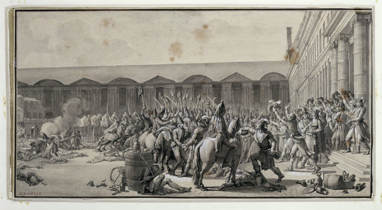 A Nemzeti Kongresszus védelme a Place du Carrousel, 12 Vendemiaire An IV-ben (1795. október 4.) (toll, tinta és WC papíron) alkotó: Jean Jacques Francois Le Barbier