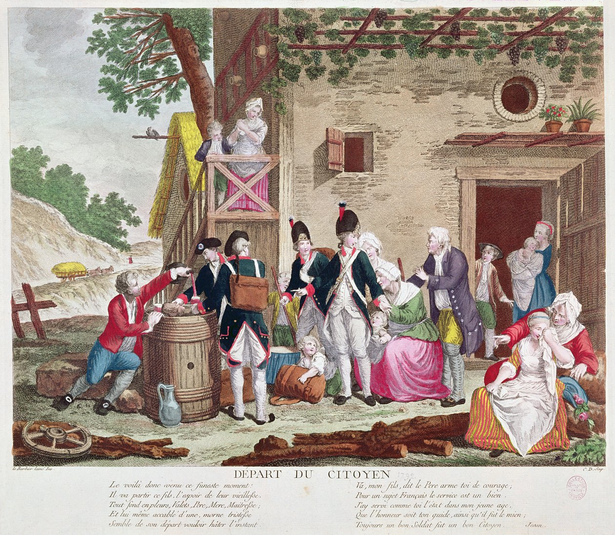 A polgár távozása, 1792 (színes metszet) (lásd még: 250729) alkotó: Jean Jacques Francois Le Barbier