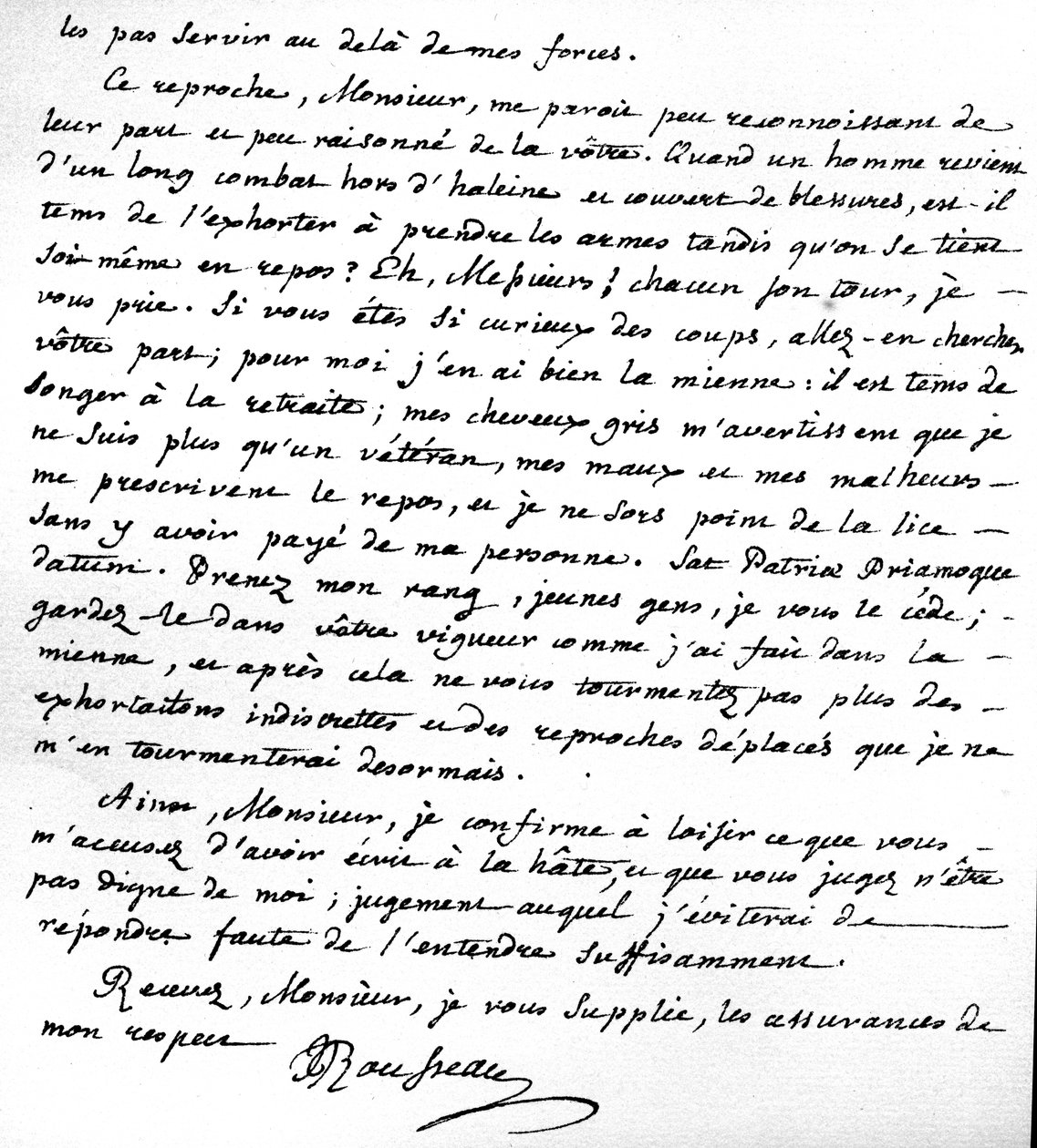 Levél, amelyben Rousseau megindokolja, hogy miért nem ír tovább a francia protestánsok támogatására, Motiers-ben írta, 1764. július 15. alkotó: Jean Jacques Rousseau