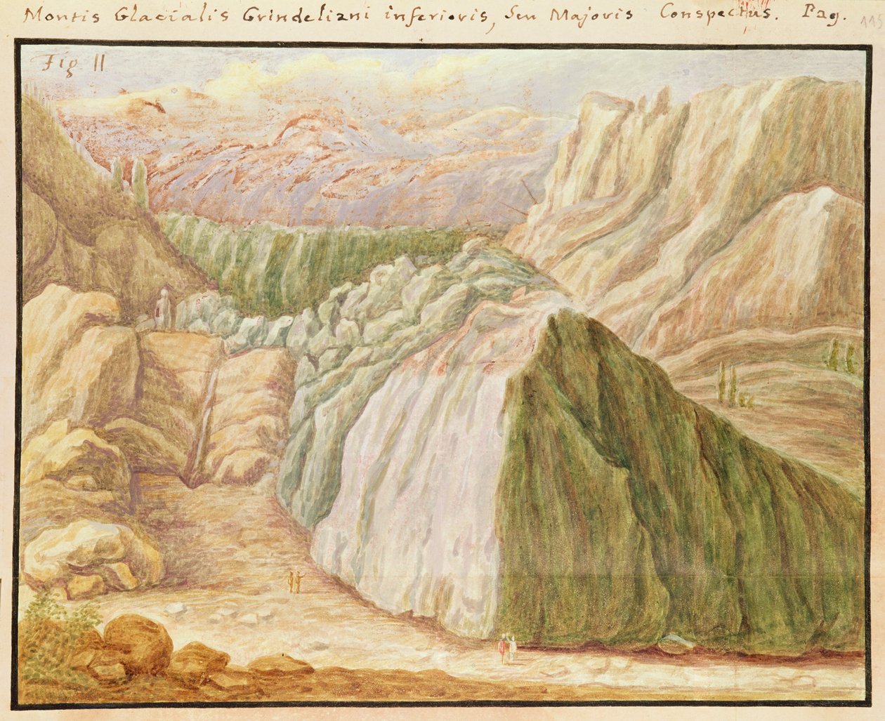 Ms 1798 fol.115 Grindelwald-gleccser az Alpokban, 1709 alkotó: Jean Jacques Scheuchzer