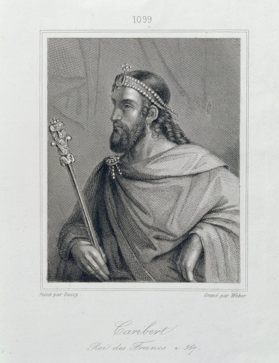 Caribert vagy Charibert (megh. 567) frank király, Weber metszete. alkotó: Jean Joseph Dassy