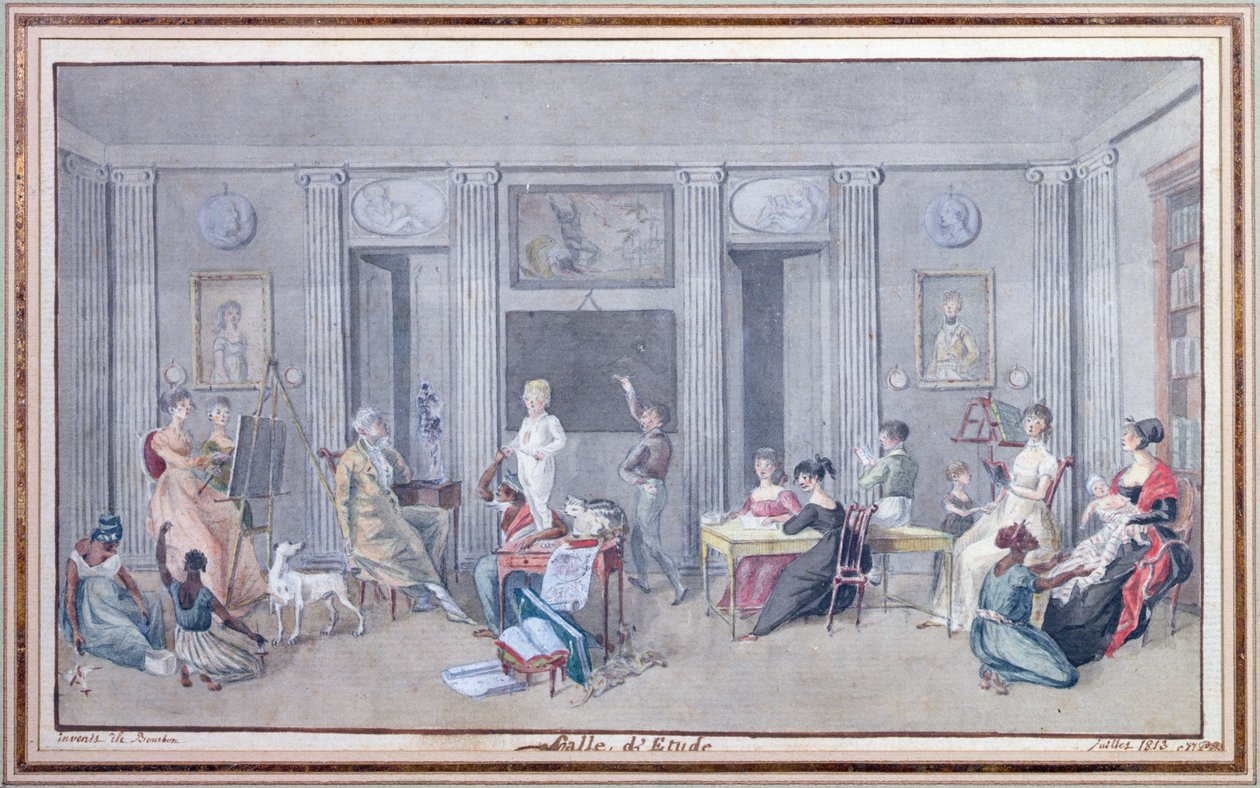 Család egy dolgozószobában az Ile de La Reunionon, 1813 alkotó: Jean Joseph Patu de Rosemont