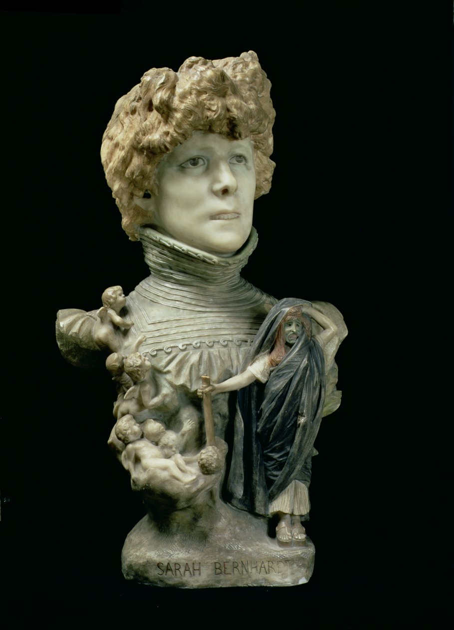Sarah Bernhardt (1844-1923) francia színésznő portréja, 1890 körül (színezett márvány) alkotó: Jean Leon Gerome