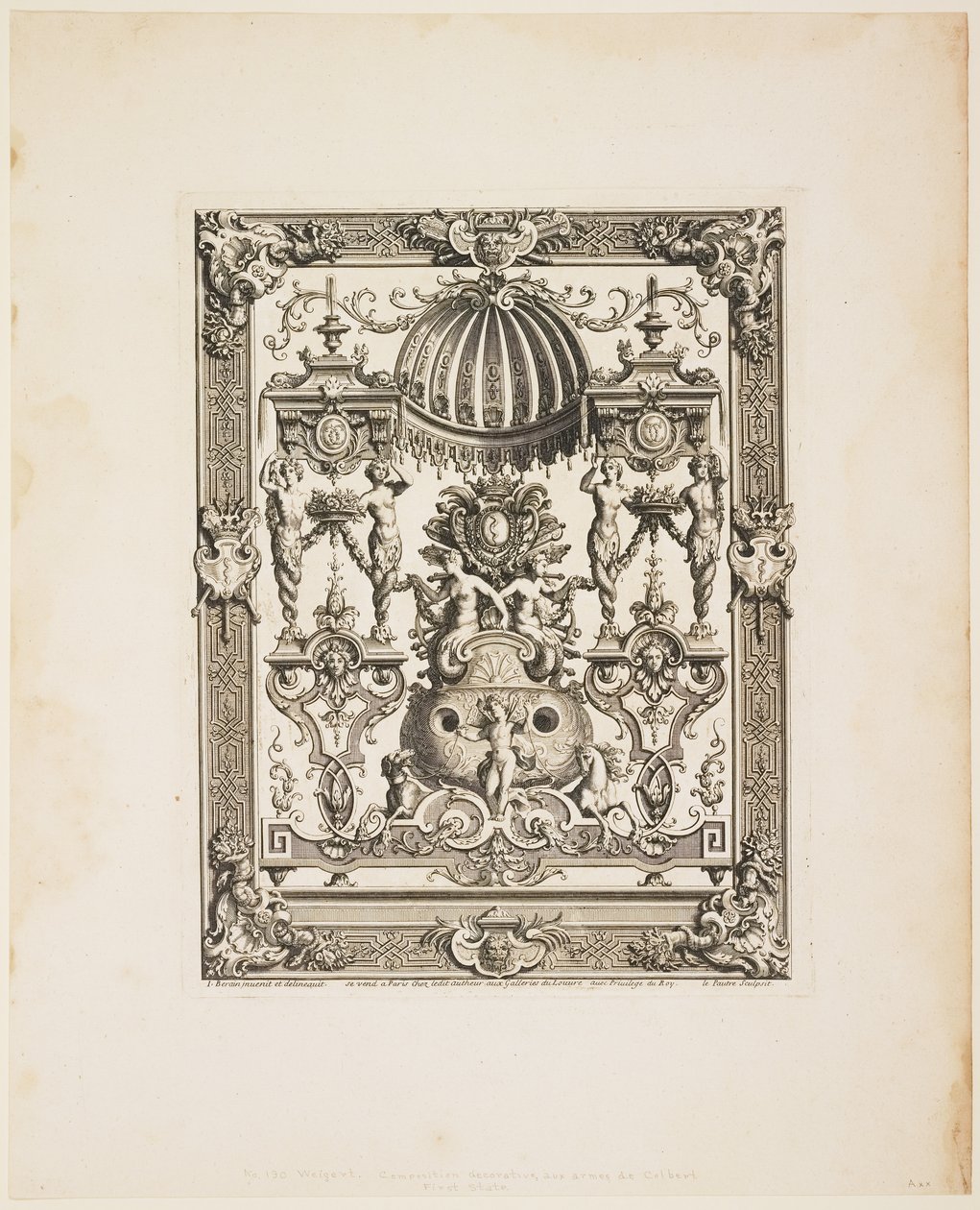 190. számú díszítőtábla: Armes de Colbert, Panneaux-ból, 1670-1680 körül alkotó: Jean Lepautre