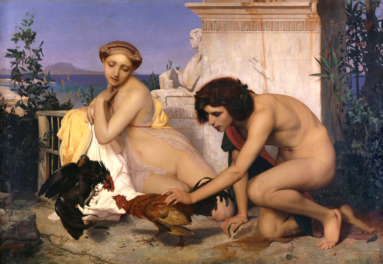 Fiatal görögök kakas harcban vesznek részt alkotó: Jean Leon Gerome