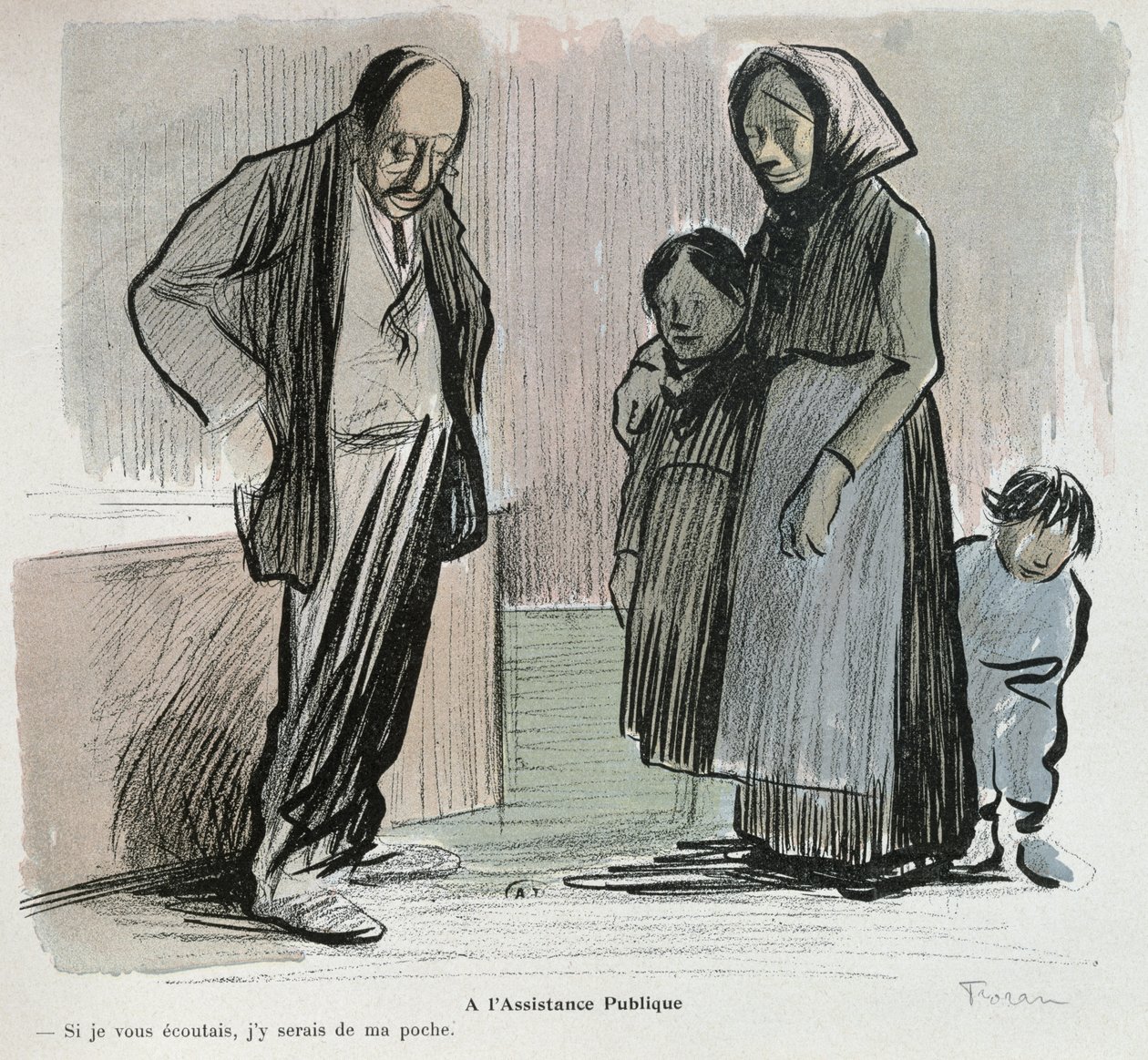 Az Assistance Publique-ot kritizáló karikatúra alkotó: Jean Louis Forain