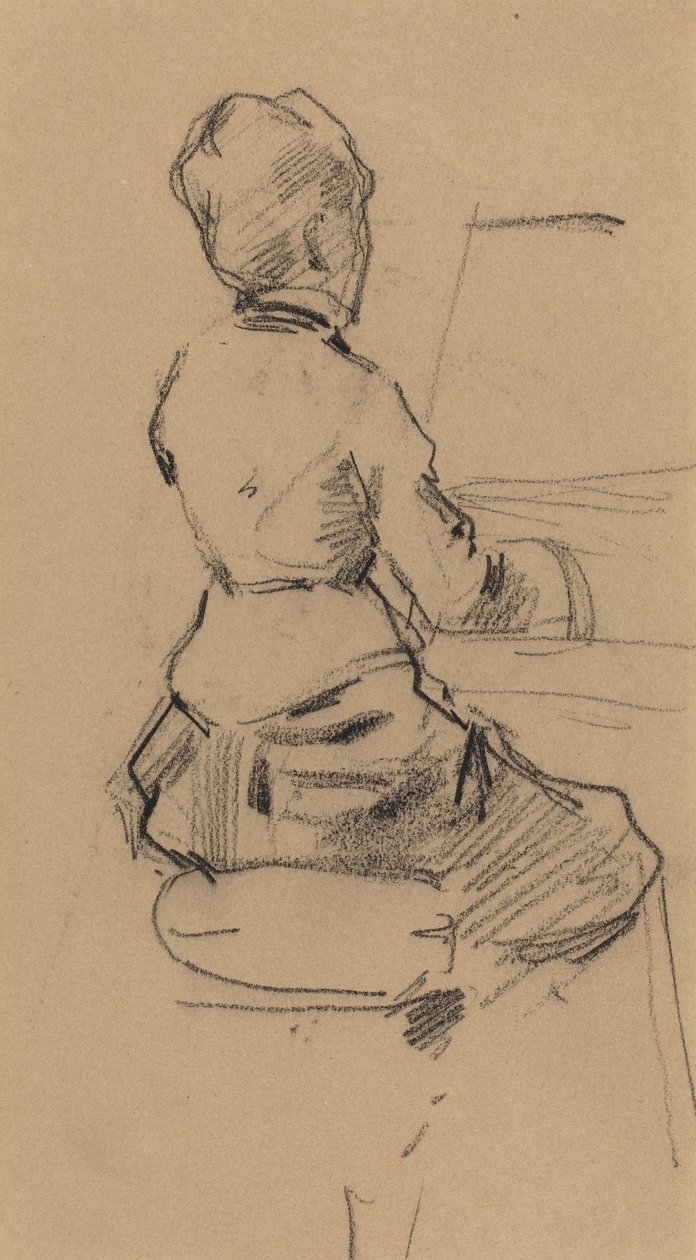 Zongoránál ülő fiatal nő [hátlap], 1890 körül (fekete kréta, vászonpapírra) alkotó: Jean Louis Forain