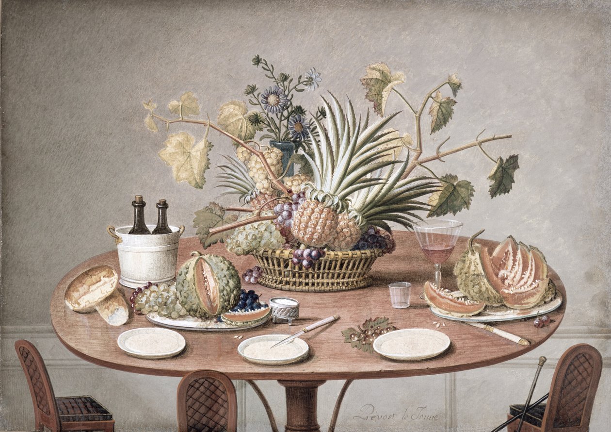 PD.874-1973 Asztali csendélet virágokkal és gyümölccsel, 1810 körül (wc und gouache) alkotó: Jean Louis Prevost