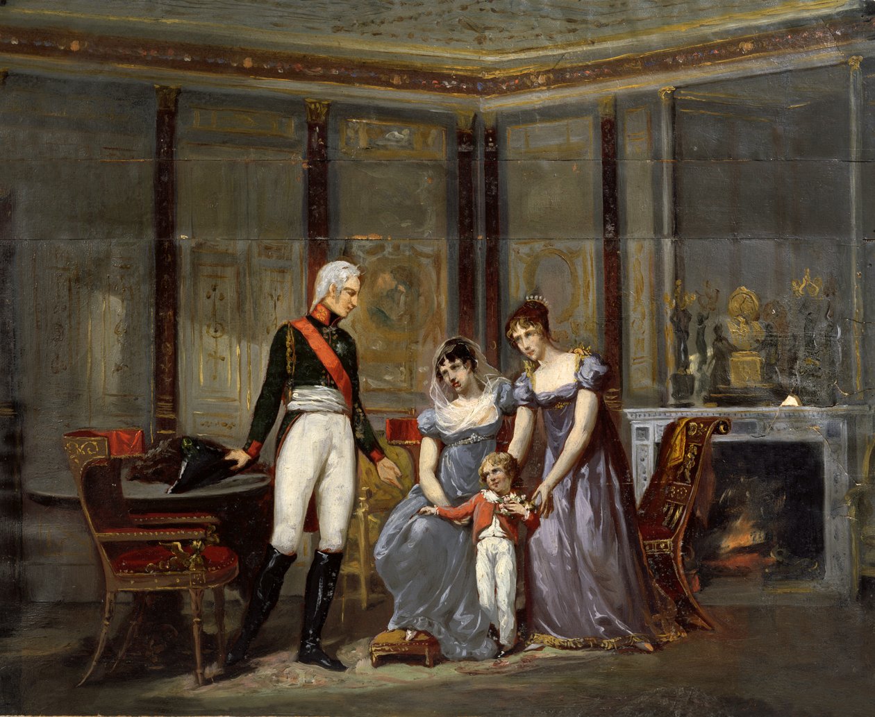 Josephine császárné, aki 1814 májusában Malmaisonban bemutatja lányát, Hortense-t és unokáját, Louis-Napoléont (a leendő III. Napóleon) Sándor cárnak (előkészítő vázlat a 42065-höz) alkotó: Jean Louis Victor Viger du Vigneau