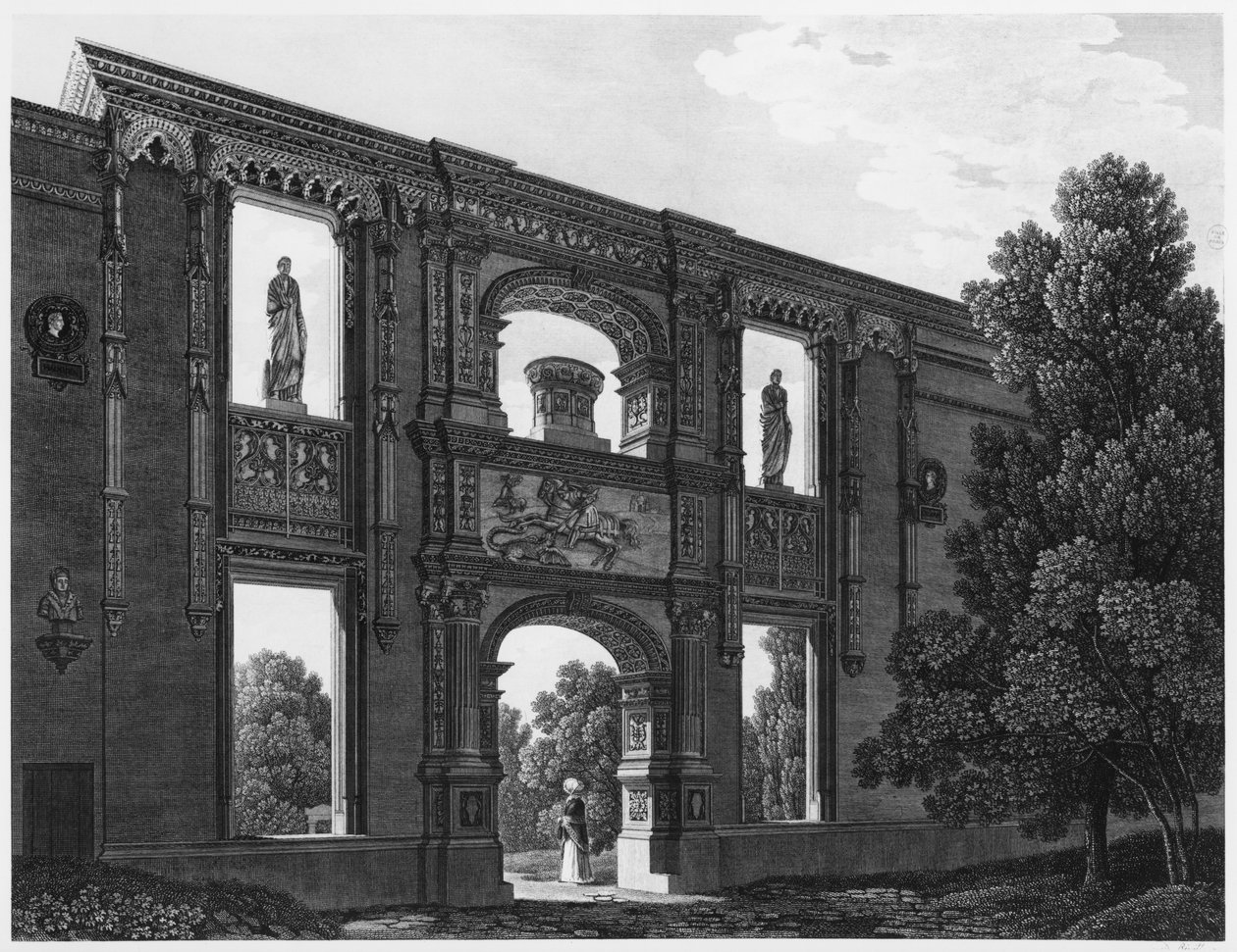Gaillon íve, Musee des Monuments Francais, Párizs, illusztráció a „Musee des Monuments Francais szobáinak festői kilátásai és perspektívái és a főbb alkotások…” című könyvből, Jean B metszetével alkotó: Jean Lubin Vauzelle