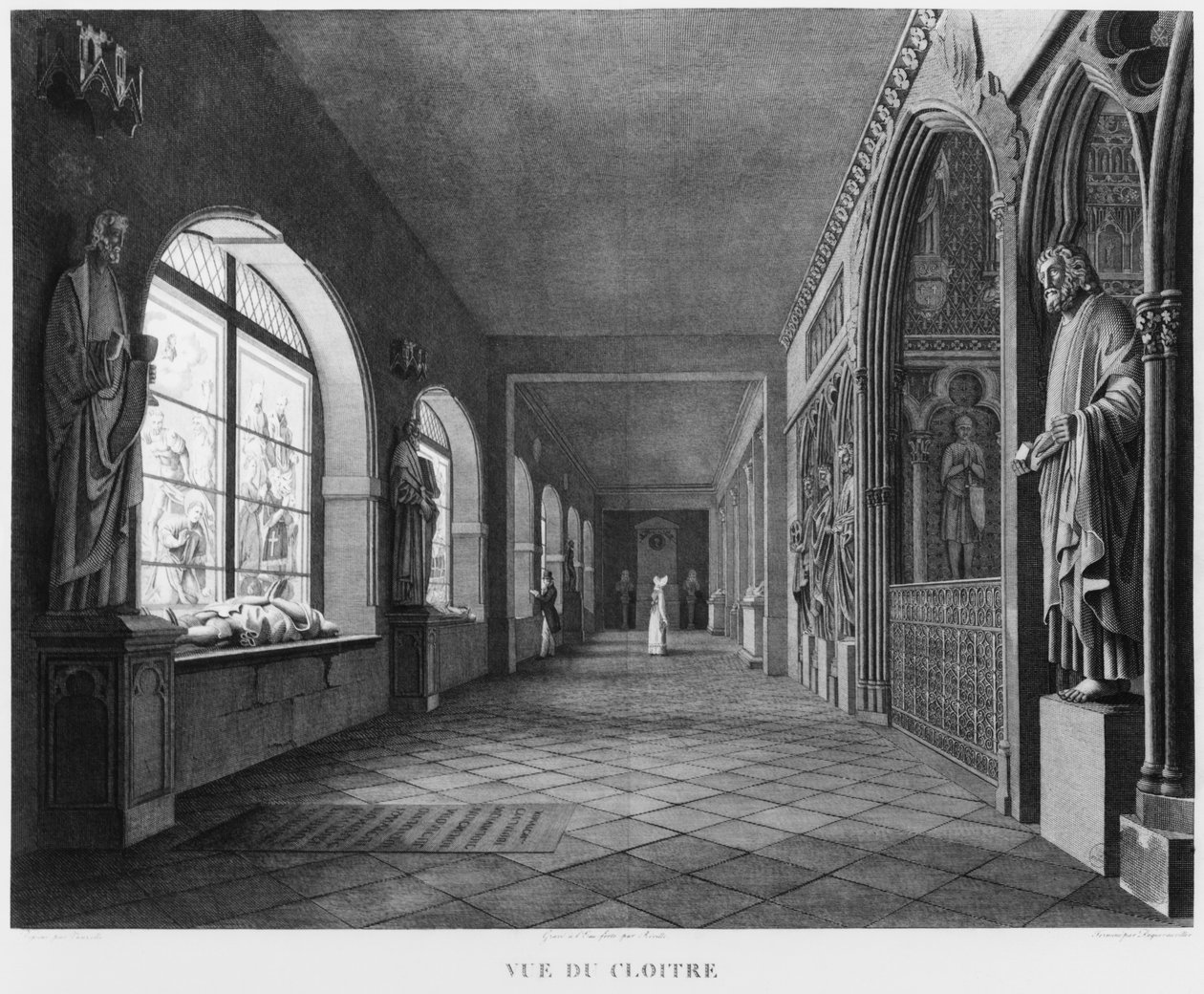 A kerengő látképe, Musee des Monuments Francais, Párizs, illusztráció a "Vues pittoresques et perspectives des salles du Musee des Monuments Francais et des principaux ouvrages..." című könyvből, metszette: J alkotó: Jean Lubin Vauzelle