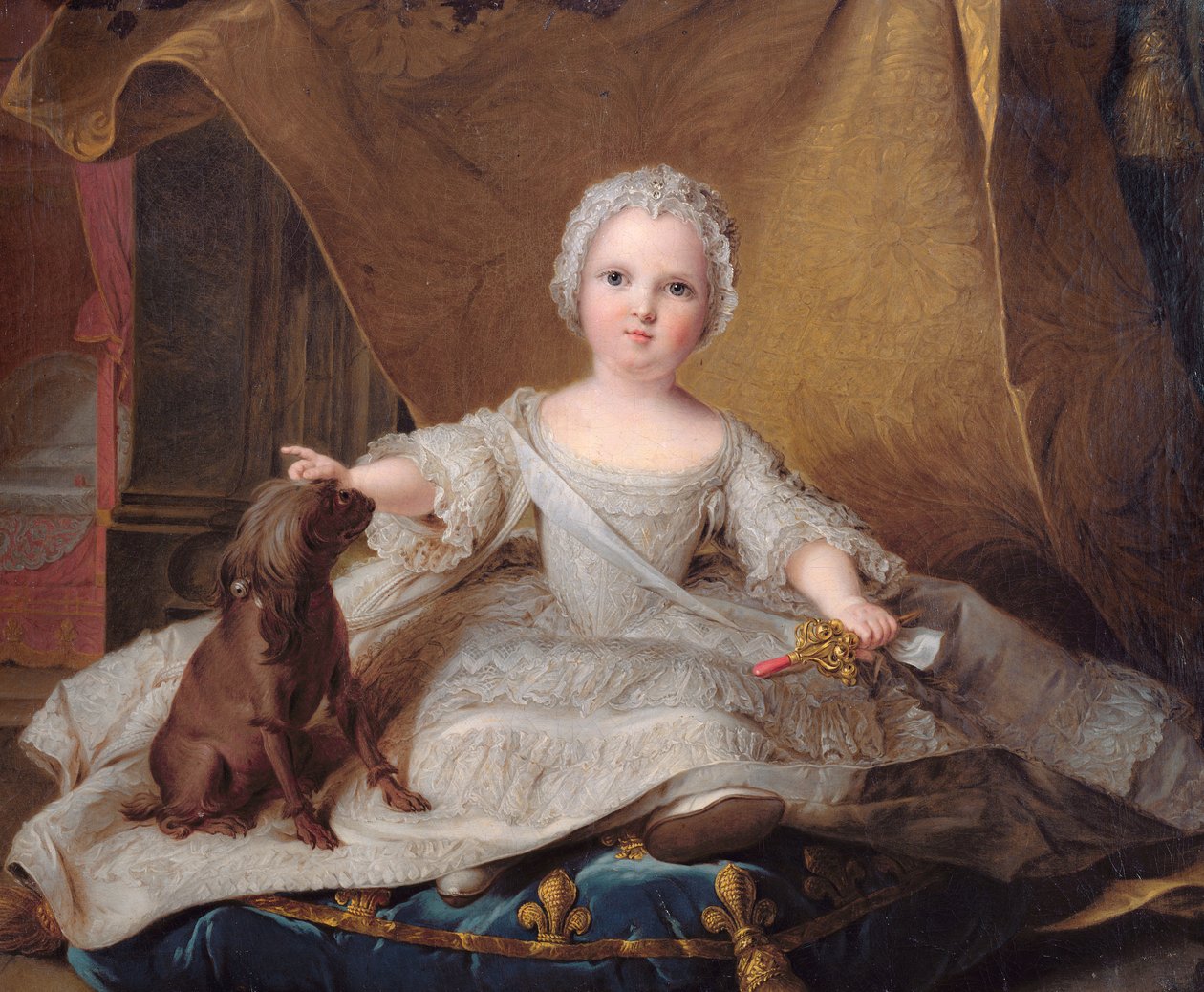 Marie-Zephyrine (1750-55) francia portréja kutyájával, 1751 alkotó: Jean Marc Nattier
