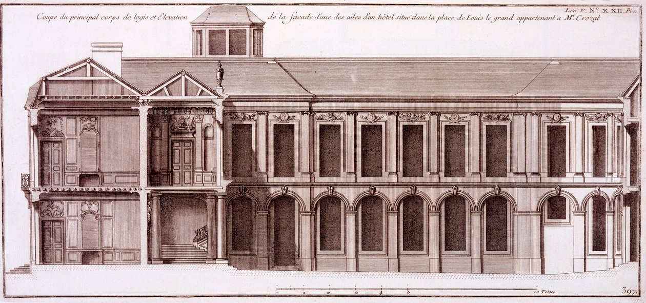 Monsieur Crozat házának egy részének homlokzata, a Place Louis le Grand, Párizs, Jacques-Francois Blondel „Architecture Francoise” című művéből, 1727 alkotó: Jean Mariette