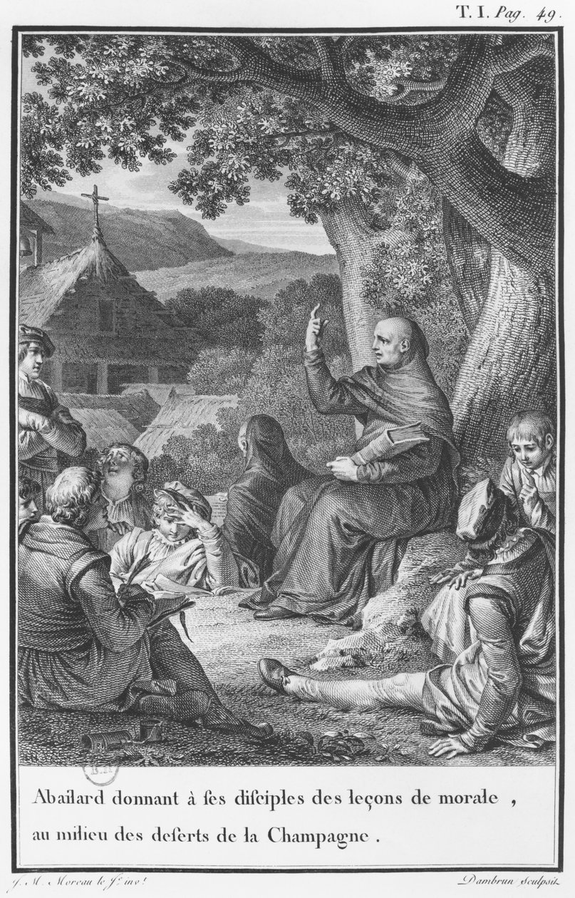 Abelard előadást tart a tanítványok között az elhagyatott pezsgőben, illusztráció a „Lettres d