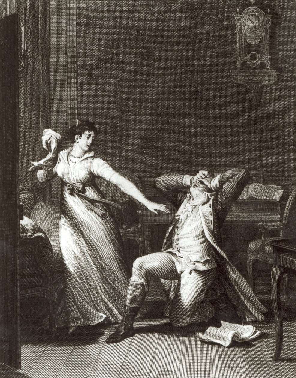 Illusztráció Johann Wolfgang Goethe (1749-1832) "Werther fájdalmai" című művéből, Jean Baptiste Simonet (1742-1813) metszetében alkotó: Jean Michel the Younger Moreau